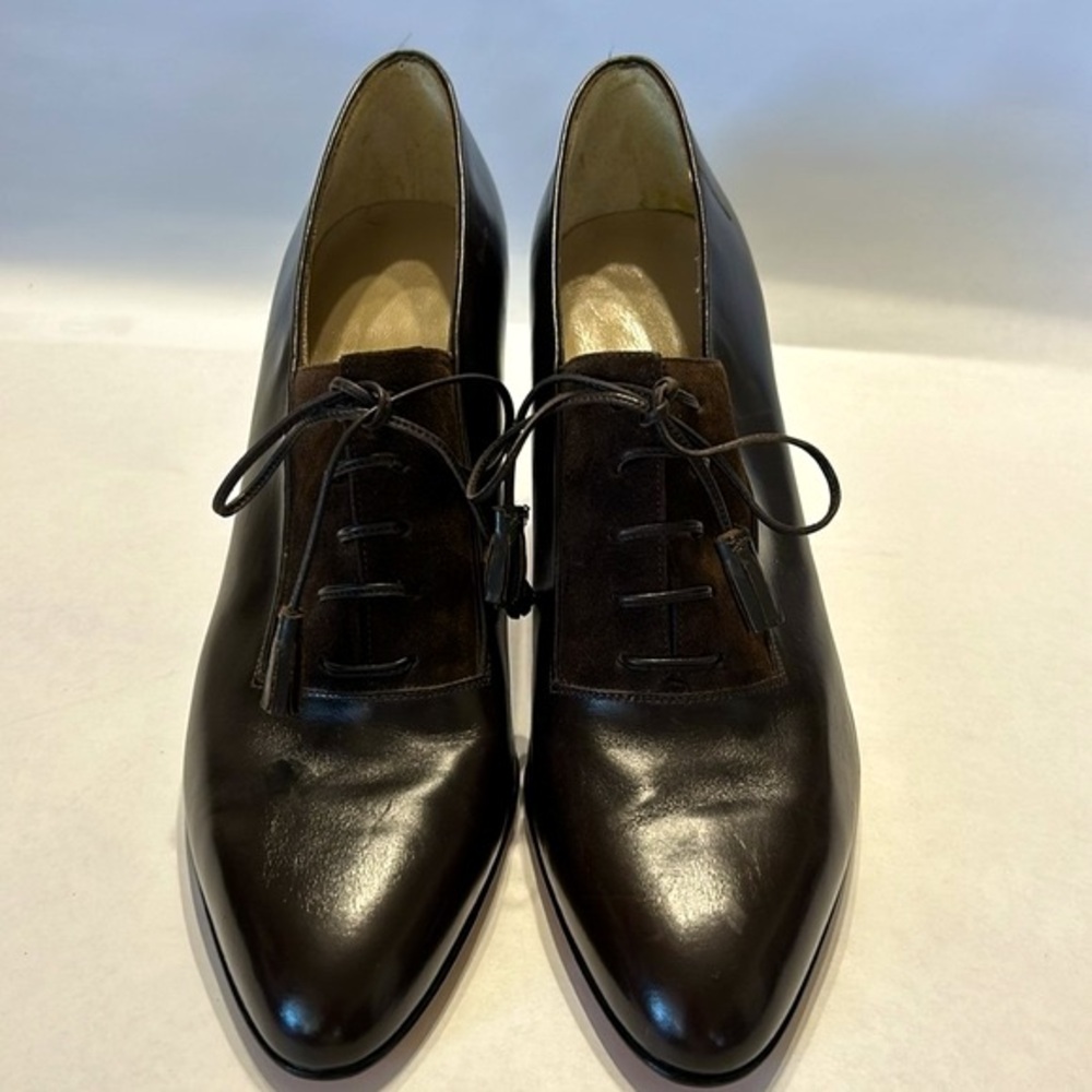 🔥NOT FOR SALE🔥Salvatore Ferragamo Brown Leather Heeled Oxford Style Lace Up Pump - Picture 4 of 16